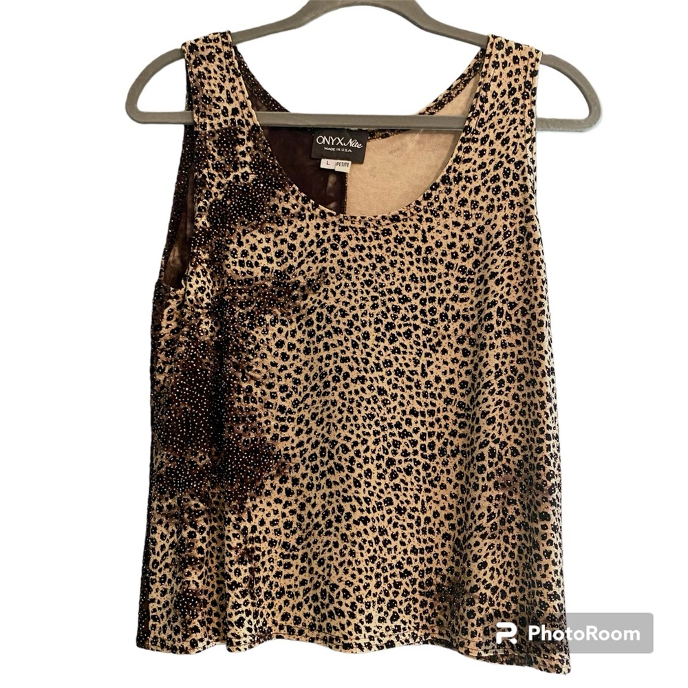 Onyx Nite Cheetah Print Y2K Glam Gold Black Sparkle Glitter Tank Top Size L P